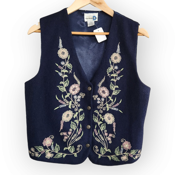 American Vintage Jackets & Blazers - Vintage PHD Blue Wool Floral Button Down Vest M